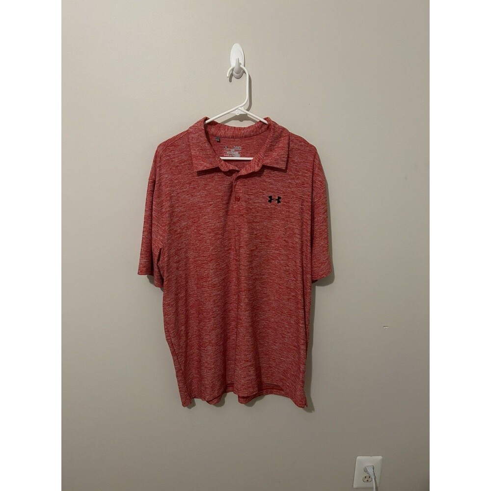 Under Armour Polo Shirt Mens Large Red White Heatgear Golf